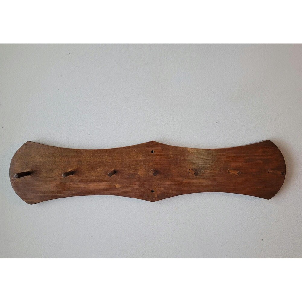 Vintage Wood Wall Rack: 7 Peg Hooks, 18-Inch Wide Coat Hat Organizer - Picture 6 of 9